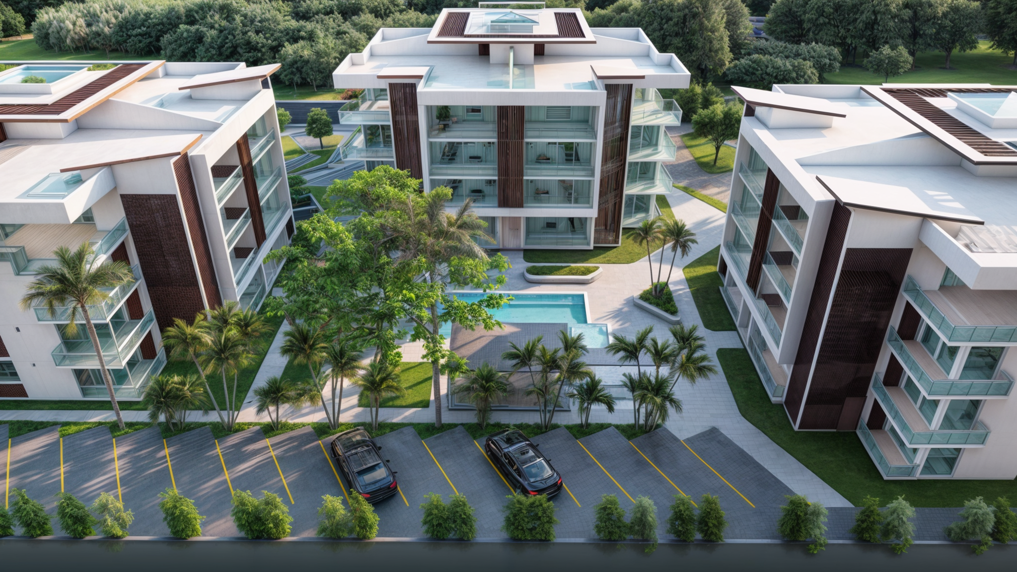 Modern residential complex aerial view